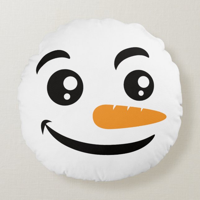 Smiling Snowman Face Round Pillow (Front)