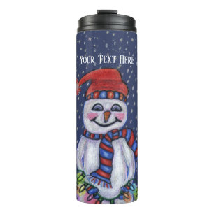 Smiling Snowman Hat Scarf String Christmas Lights Thermal Tumbler
