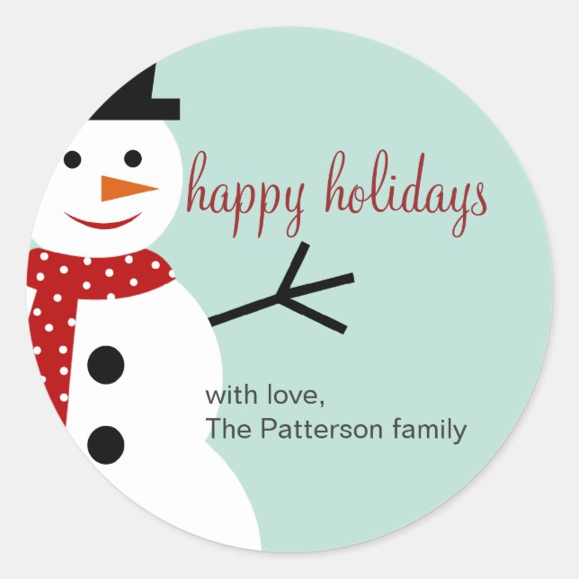 Smiling Snowman Holiday Favour Stickers (Front)