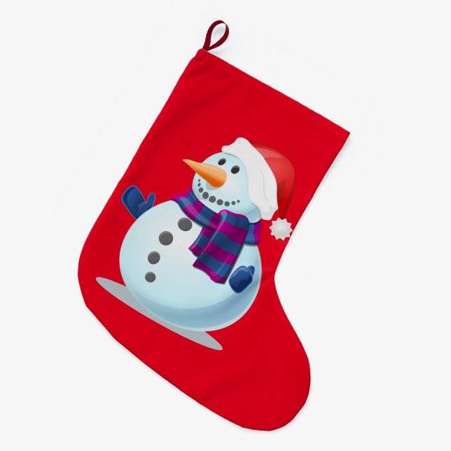Smiling Snowman Large Christmas Stocking (Front (Hanging))