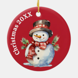 Smiling Snowman Vintage Christmas Ornament - Year