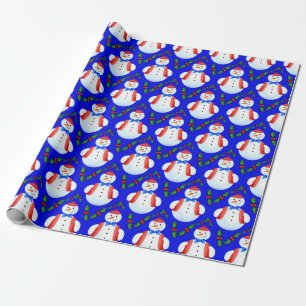 Smiling Snowmen and Holly Wrapping Paper