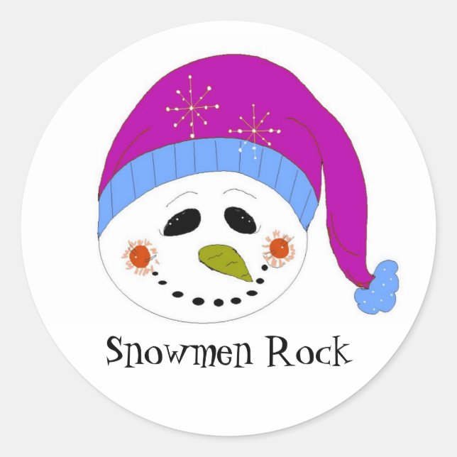 Smiling Snowmen Classic Round Sticker (Front)