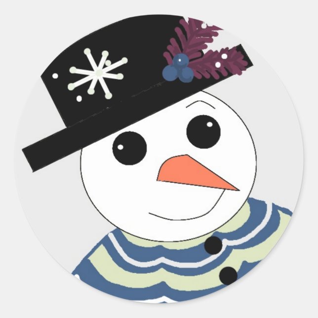 Smiling Snowmen With Black Hat Classic Round Sticker (Front)