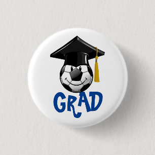 Smiling Soccer Ball Graduate 1 Inch Round Button