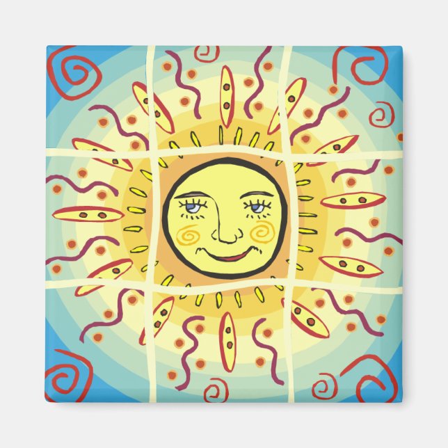 Smiling Solar Sun Squares Magnet (Front)