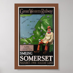 Smiling Somerset UK Vintage Poster 1940