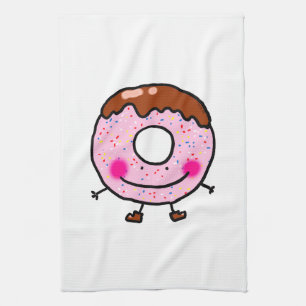 Smiling Sprinkle Donut Character Art Kitchen Towel