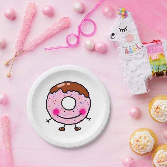 Smiling Sprinkle Donut Character Art Paper Plate (Party)