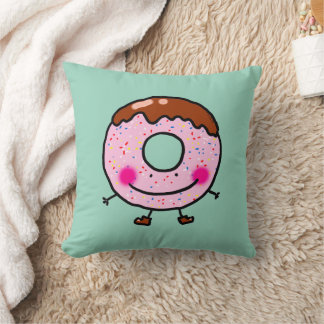 Smiling Sprinkle Donut Character Art Throw Pillow