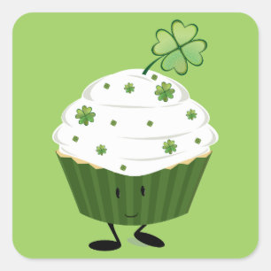 Smiling St. Patrick's day cupcake Square Sticker