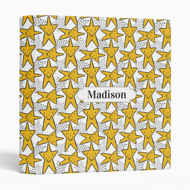 Smiling Stars Motif nom personnalisé classeurs (Devant/Côté)