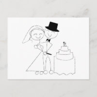 Smiling Stick Figure Couple Cuts the Wedding Cake