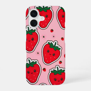 Smiling Strawberry Cute Kawaii iPhone 16 Case