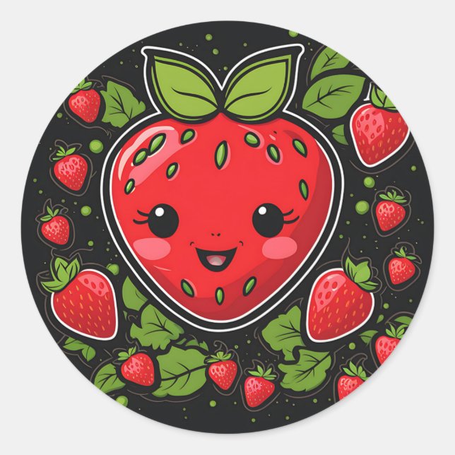 Smiling Strawberry Fruit Classic Round Sticker (Front)
