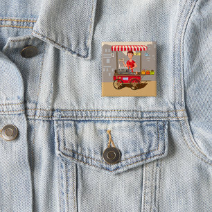 Smiling Street Food Vendor Colourful Food Cart 2 Inch Square Button