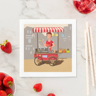 Smiling Street Food Vendor Colourful Food Cart Napkin