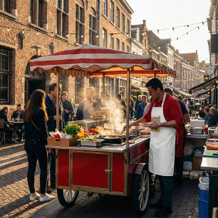 Smiling Street Food Vendor Colourful Food Cart Standard Apron