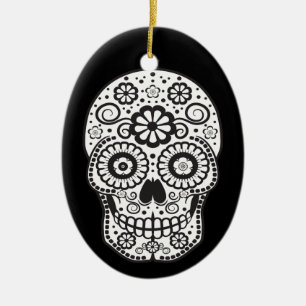 Smiling Sugar Skull Ceramic Ornament