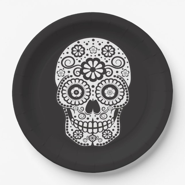 Smiling Sugar Skull Paper Plate (Front)