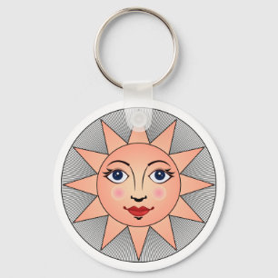 Smiling Sun Face   Astronomy Symbol Keychain