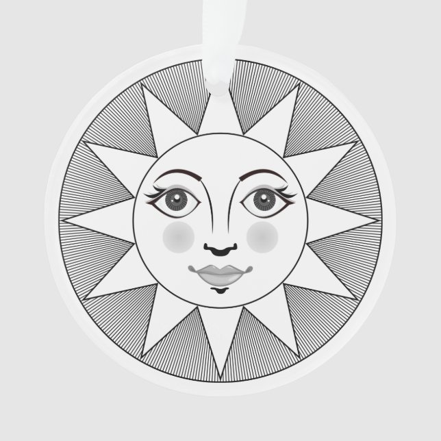 Smiling Sun Face Black and white Astronomy Symbol Ornament (Front)