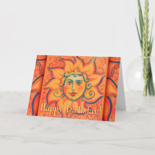 Smiling Sun, Fairytale Fantasy Art, Orange Yellow Card