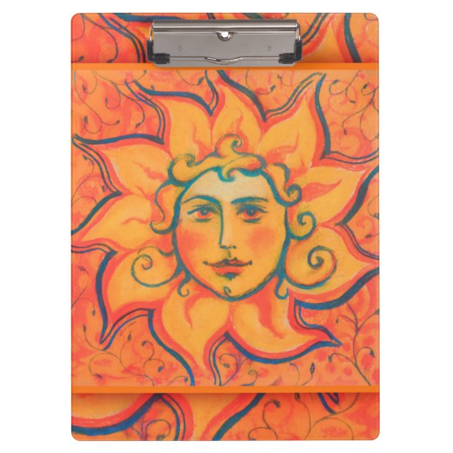 Smiling Sun, Fairytale Fantasy Art, Orange Yellow Clipboard (Front)