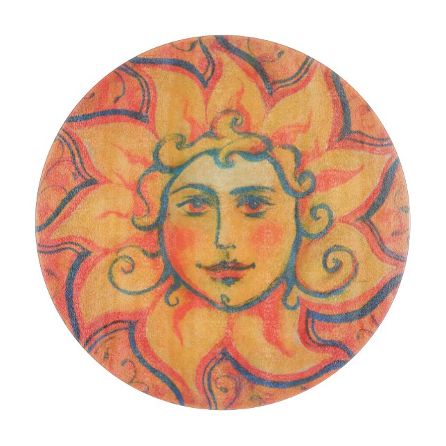 Smiling Sun, Fairytale Fantasy Art, Orange Yellow Cutting Board (Front)