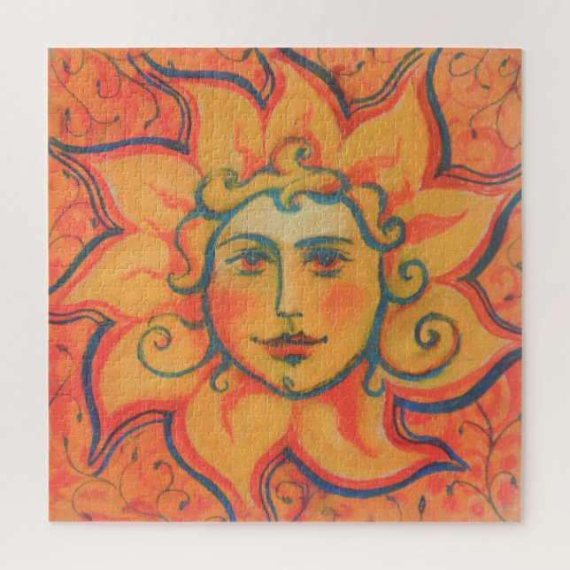 Smiling Sun, Fairytale Fantasy Art, Orange Yellow Jigsaw Puzzle (Vertical)