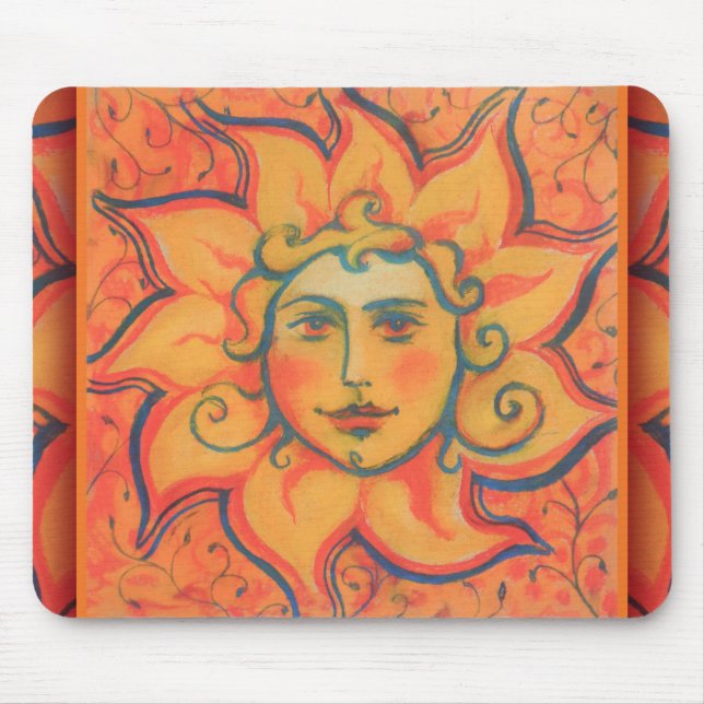 Smiling Sun, Fairytale Fantasy Art, Orange Yellow Mouse Pad (Front)