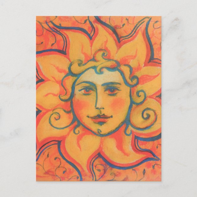 Smiling Sun, Fairytale Fantasy Art, Orange Yellow Postcard (Front)
