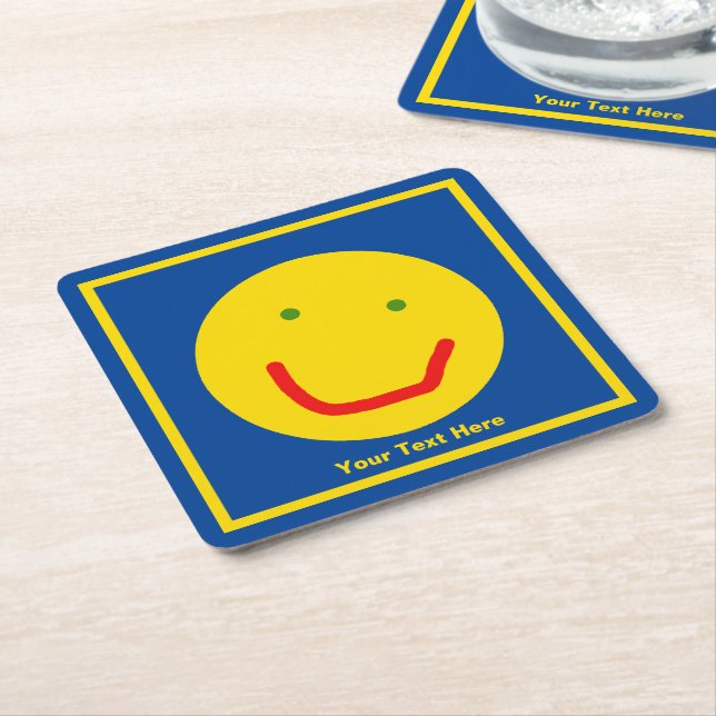 Smiling Sun Happy Face Square Paper Coaster (Angled)