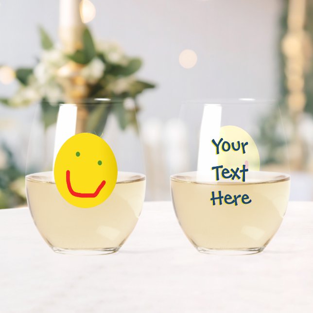 Smiling Sun Happy Face Stemless Wine Glass (Insitu (Wedding))