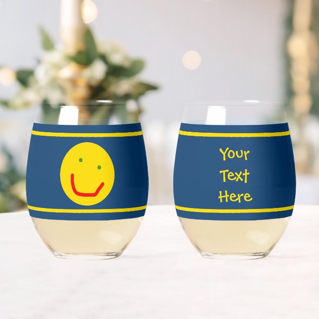 Smiling Sun Happy Face Stemless Wine Glass (Insitu (Wedding))