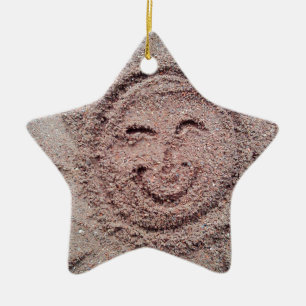 Smiling Sun, Sand Emoticon, Summer Emoji Ceramic Ornament