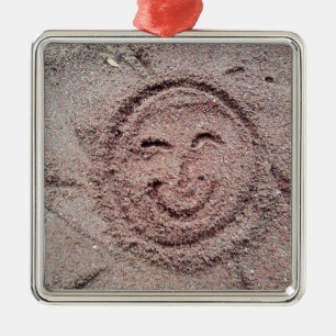 Smiling Sun, Sand Emoticon, Summer Emoji Metal Ornament
