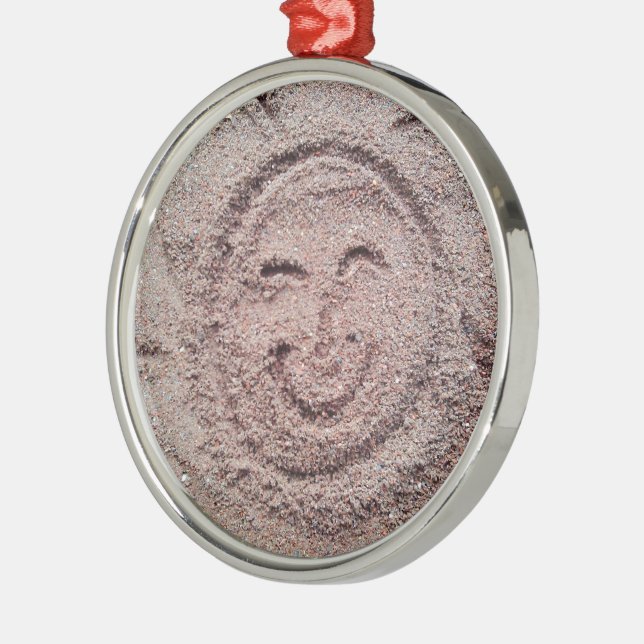 Smiling Sun, Sand Emoticon, Summer Emoji Metal Ornament (Left)