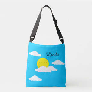 Smiling Sun with Clouds: Turquoise Crossbody Bag