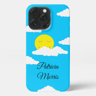 Smiling Sun with Clouds: Turquoise iPhone 13 Pro Case