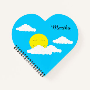 Smiling Sun with Popcorn Clouds: Heart-shaped Notebook