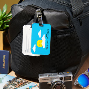 Smiling Sun with Puffy Clouds: Turquoise Luggage Tag