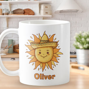  Smiling Sun with Sombrero - Sunny Fiesta Doodle Coffee Mug