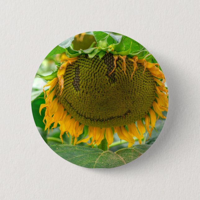 Smiling Sunflower 2 Inch Round Button (Front)