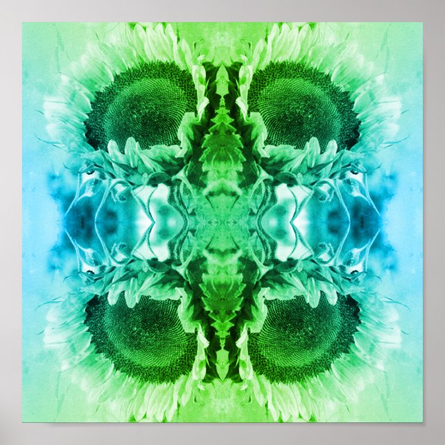 Smiling Sunflower Abstract Black And White Tinted  Poster (Front)