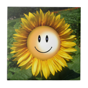 Smiling sunflower artistic illustration tile