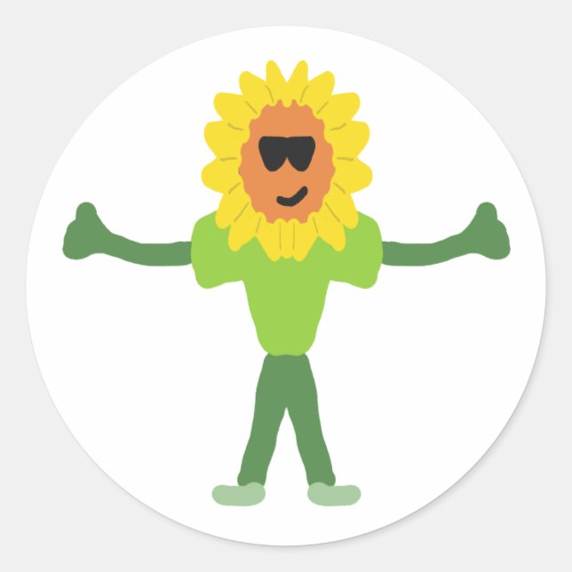 Smiling Sunflower Classic Round Sticker (Front)
