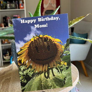 Smiling Sunflower Photo Custom Message Birthday Card