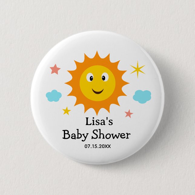Smiling Sunshine Here Comes The Sun Baby Shower  2 Inch Round Button (Front)