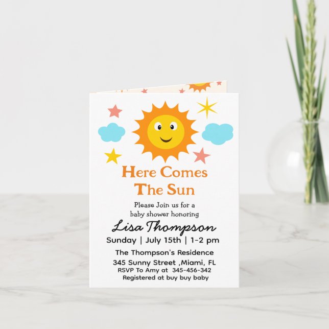 Smiling Sunshine Here Comes The Sun Baby Shower  Invitation (Front)